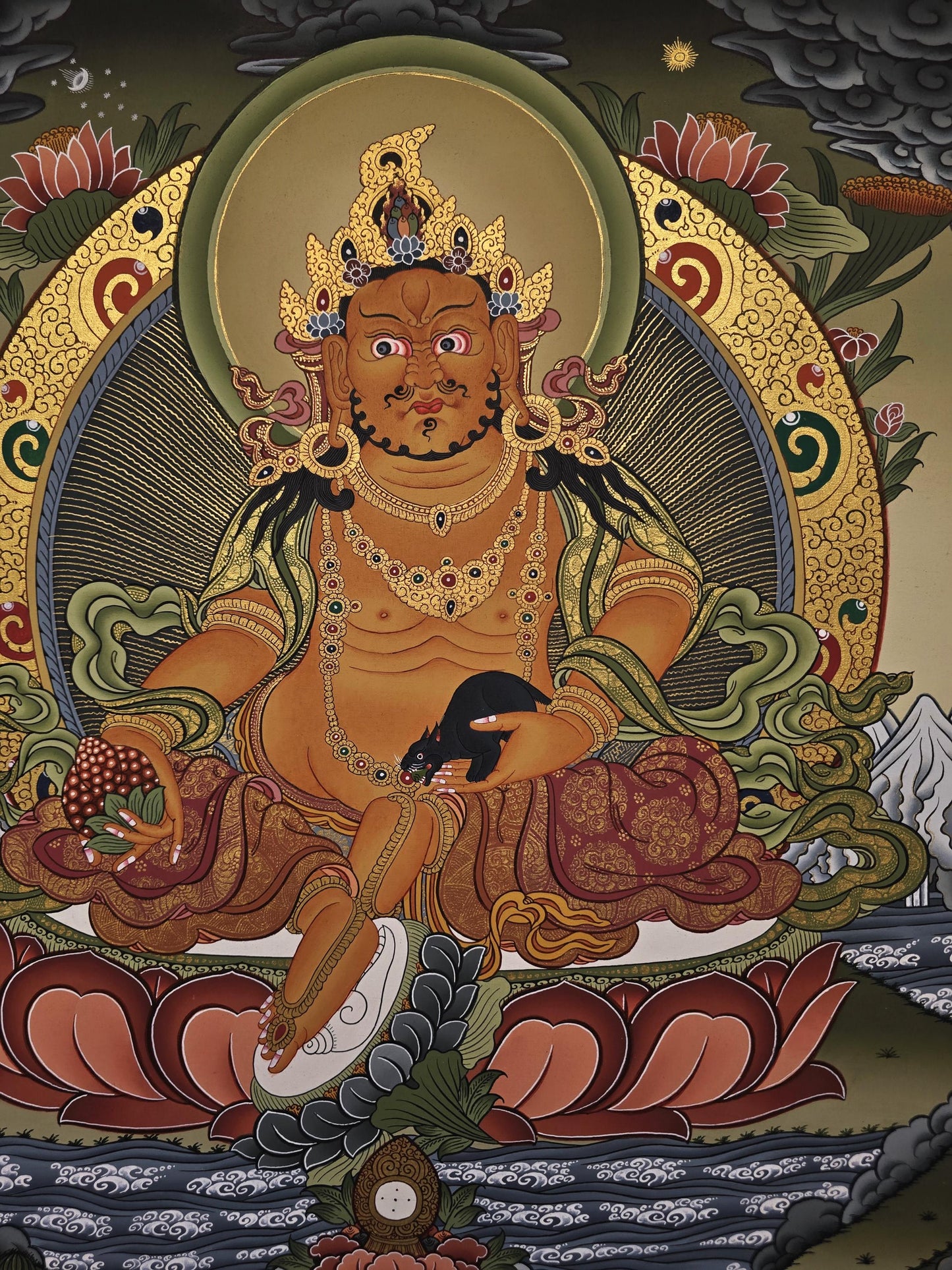 Hand-Painted Jambhala Thangka | Tibetan God of Wealth Masterpiece Art