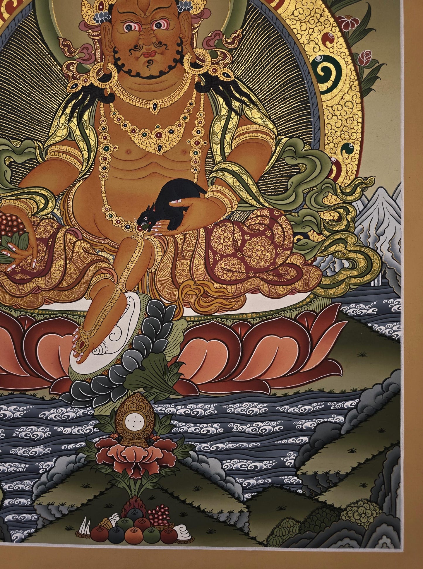 Hand-Painted Jambhala Thangka | Tibetan God of Wealth Masterpiece Art