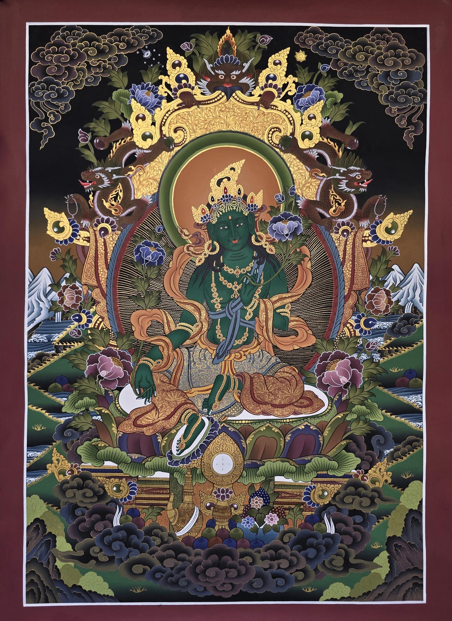 Green Tara Thangka | Hand-Painted Tibetan Masterpiece for Compassion & Protection
