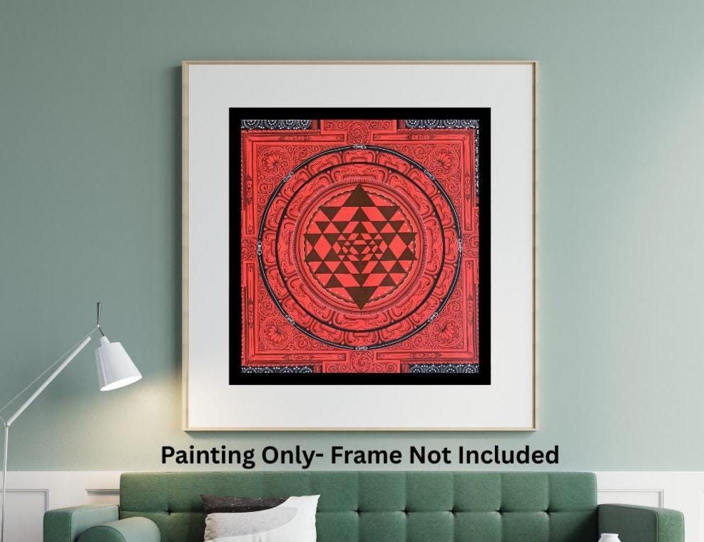 Handmade Sri Yantra Thangka Painting: Newari Vajraa Vidya Art