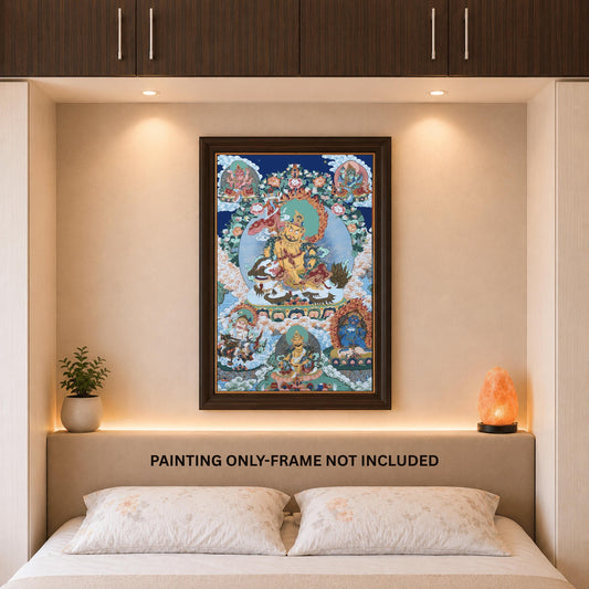 Kubera with Pancha Jambhala Hand-Painted Thangka | 24K Gold Tibetan Wealth Deity - Large Masterpiece