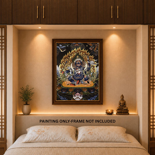 Hand-Painted Mahakala Thangka | Tibetan Buddhist Protector Art