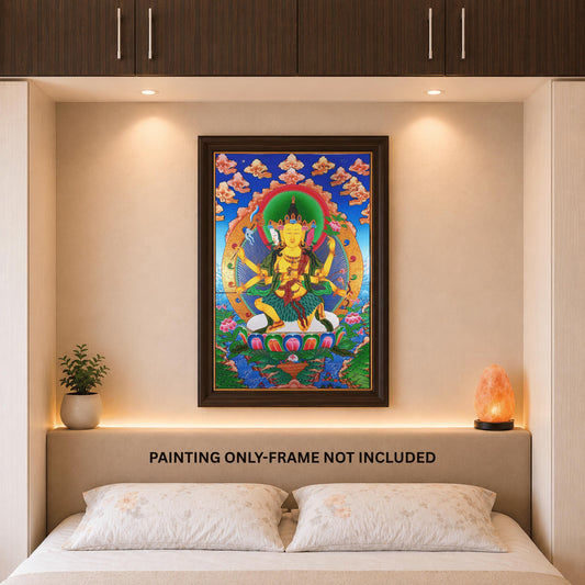 Parnashavari Thangka Painting: 24K Gold, Forest Goddess Healing Art