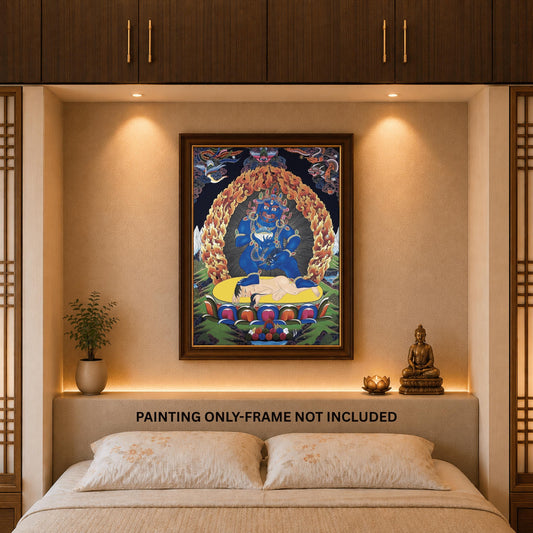 Hand Painted Black Jambhala Thangka – Tibetan God of Wealth Painting