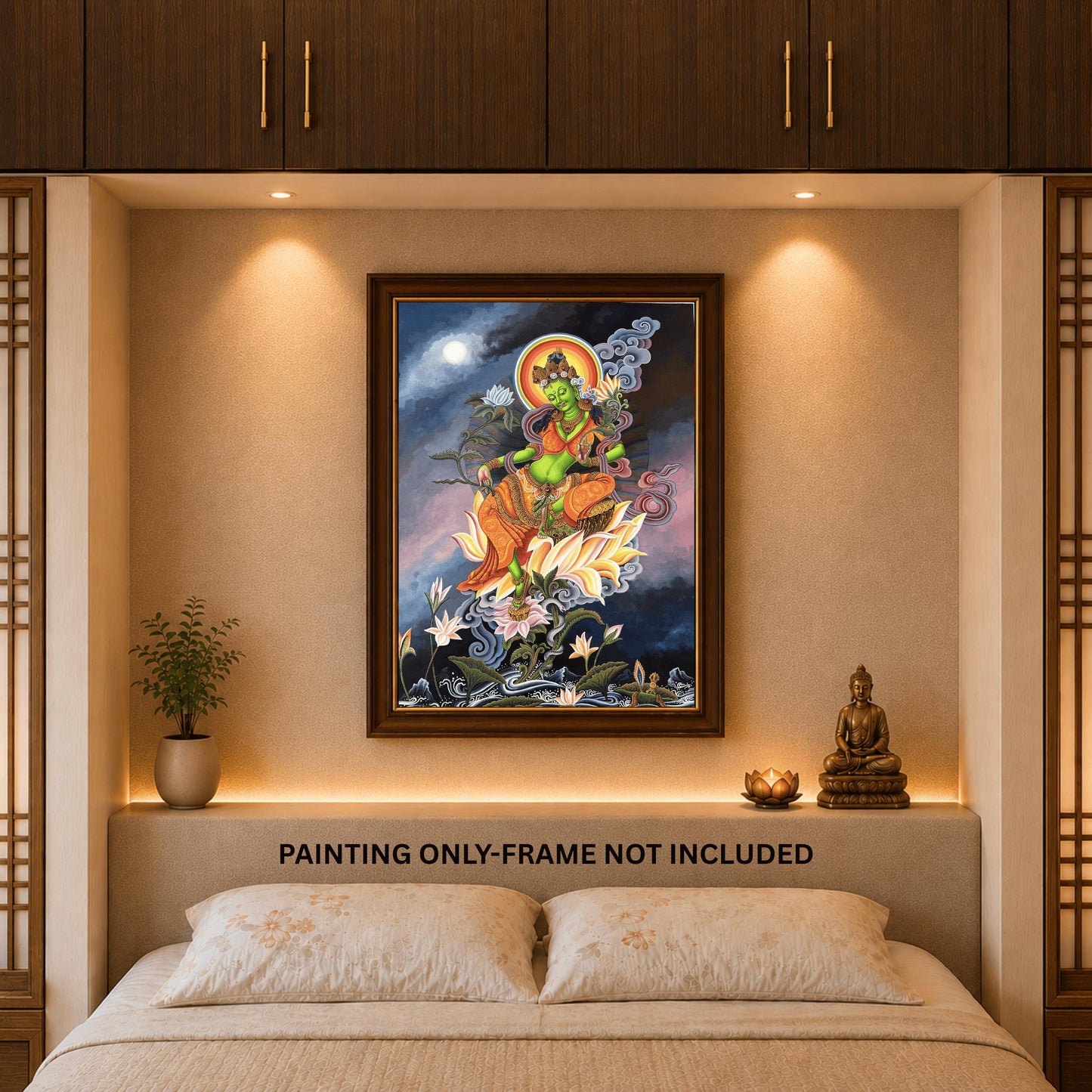 Green Tara Thangka Painting, Newari Paubha Art, Hand-Painted on Cotton Canvas