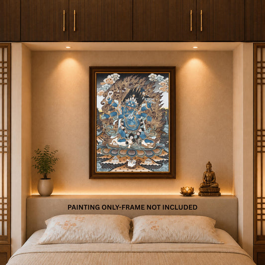 Six-Armed Mahakala Thangka 24K Gold Tibetan Buddhist Protector Painting Rare Masterpiece