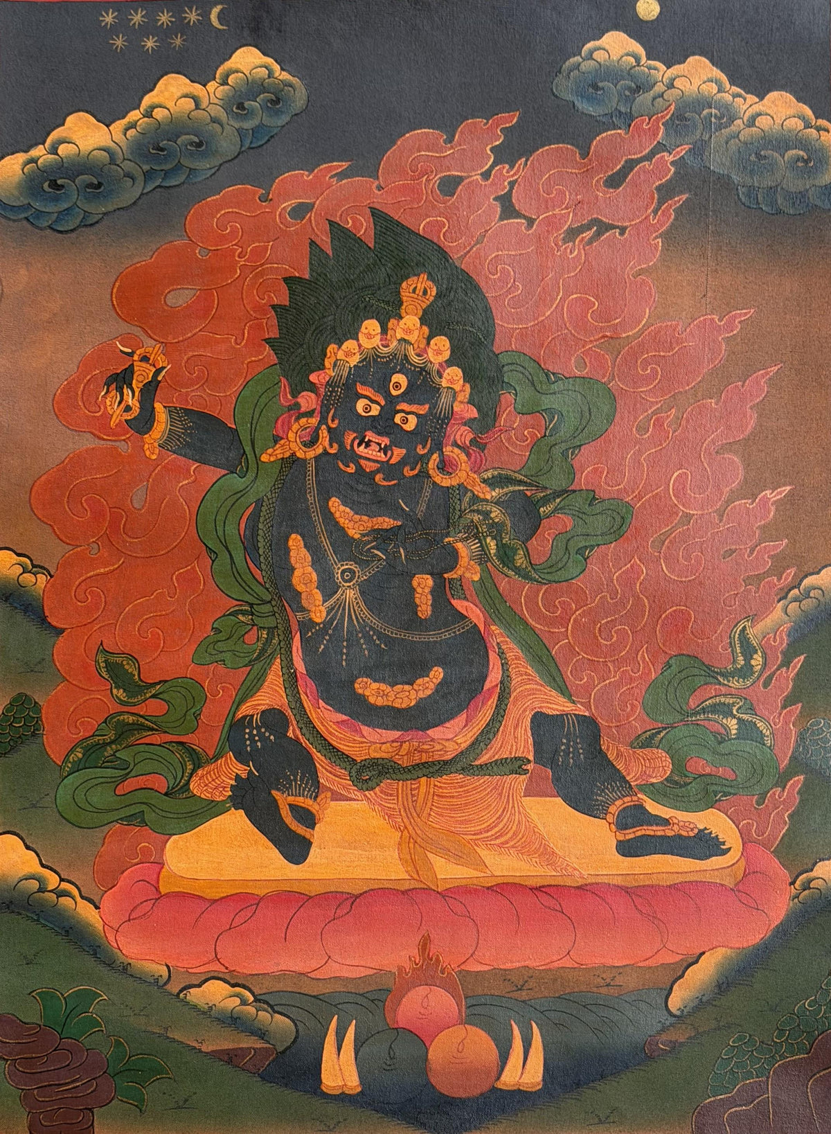 Vajrapani Thangka Painting | Old Oil Varnished Tibetan Dharmapala Protector Art