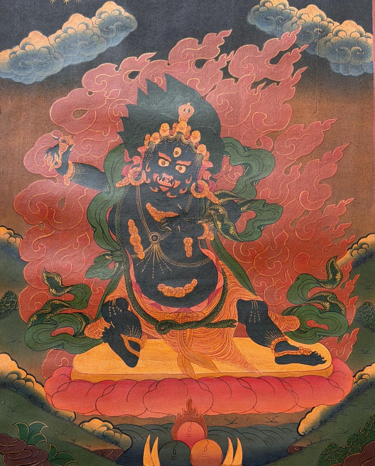 Vajrapani Thangka Painting | Old Oil Varnished Tibetan Dharmapala Protector Art