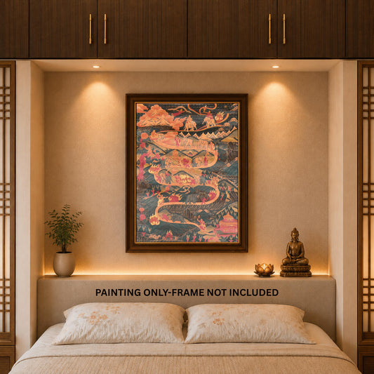 Samatha Meditation Thangka Nine Stages Mind Training Tibetan Art with Silk Brocade