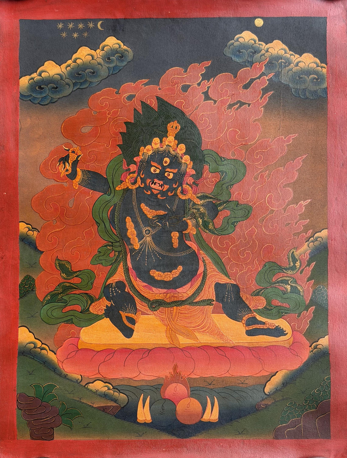 Vajrapani Thangka Painting | Old Oil Varnished Tibetan Dharmapala Protector Art