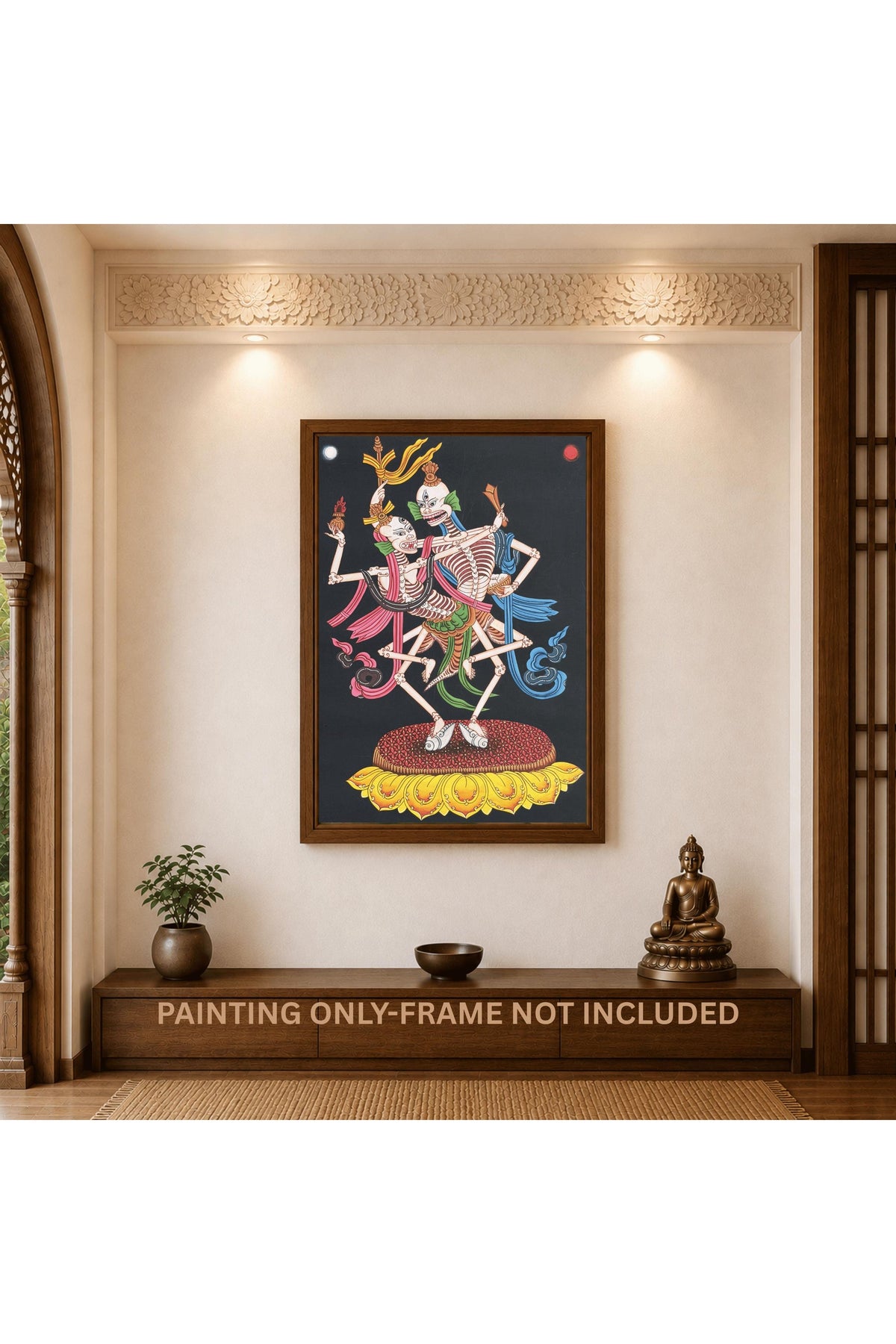 Citipati Dancing Skeletons Thangka | Hand-Painted Tibetan Buddhist Art | Silk Brocade Dharma Protector Wall Hanging