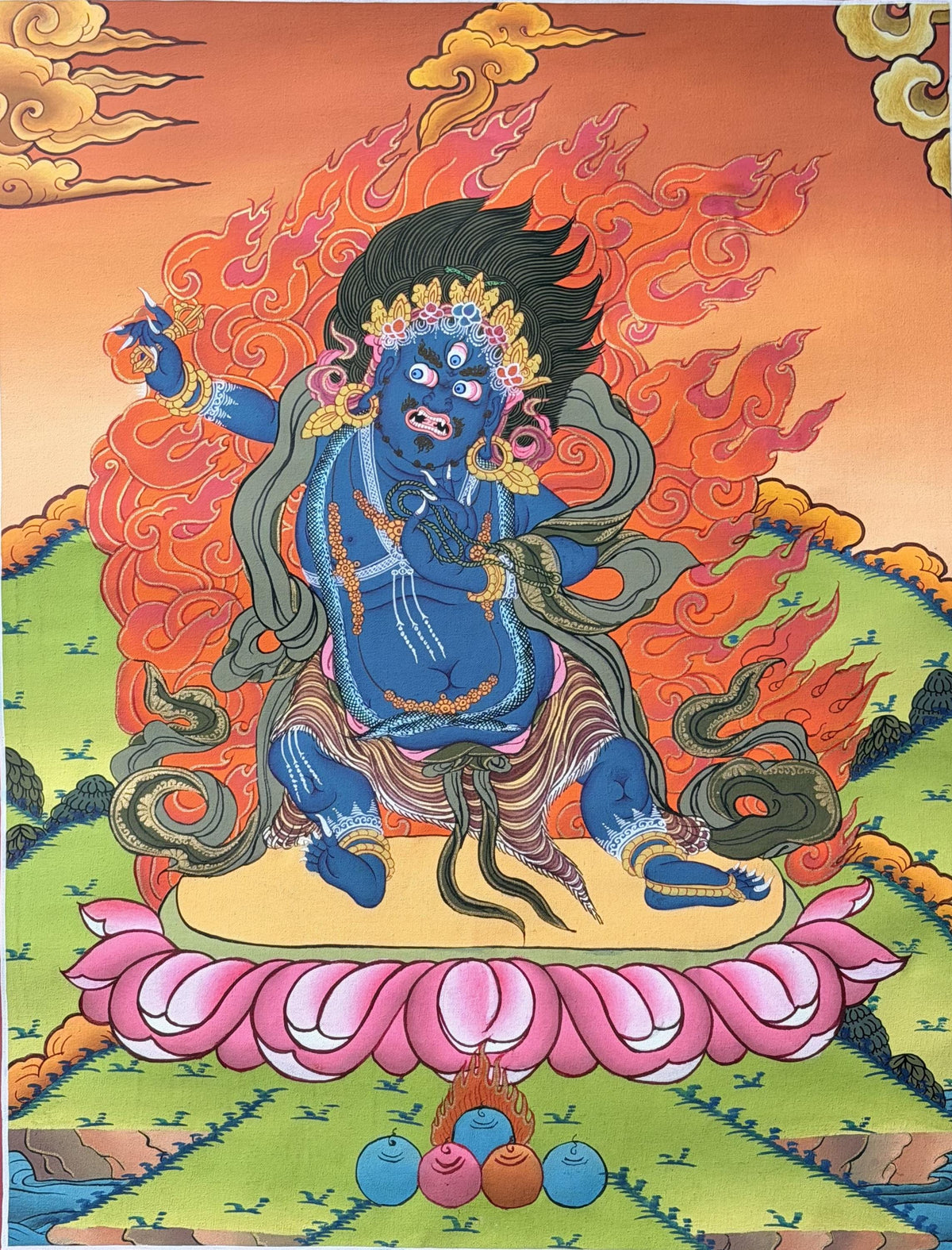 Hand-Painted Vajrapani Thangka | Tibetan Buddhist Protector Art | Meditation Wall Decor