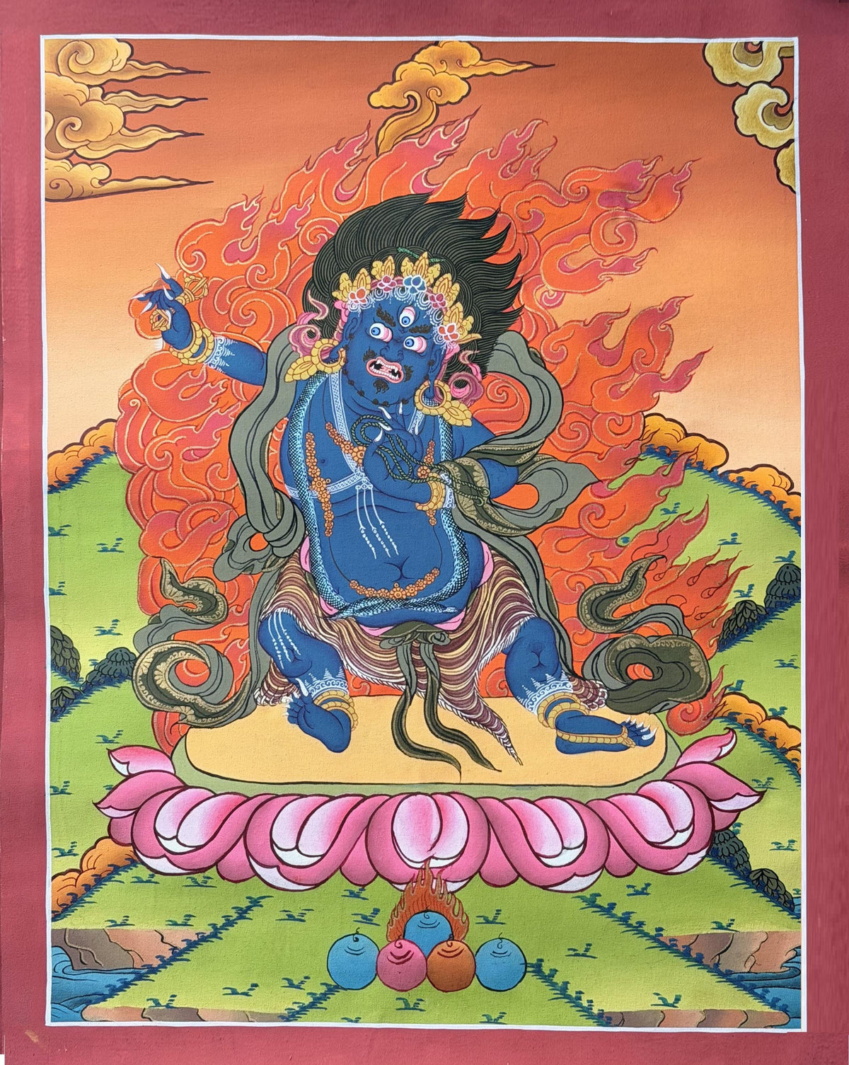 Hand-Painted Vajrapani Thangka | Tibetan Buddhist Protector Art | Meditation Wall Decor