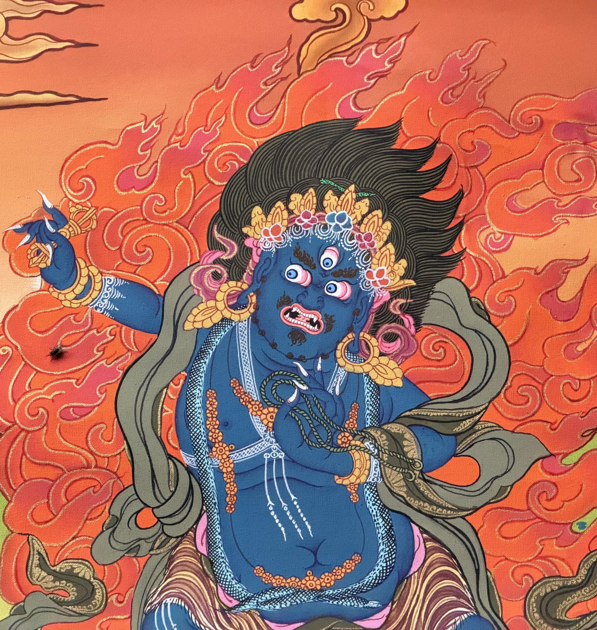 Hand-Painted Vajrapani Thangka | Tibetan Buddhist Protector Art | Meditation Wall Decor
