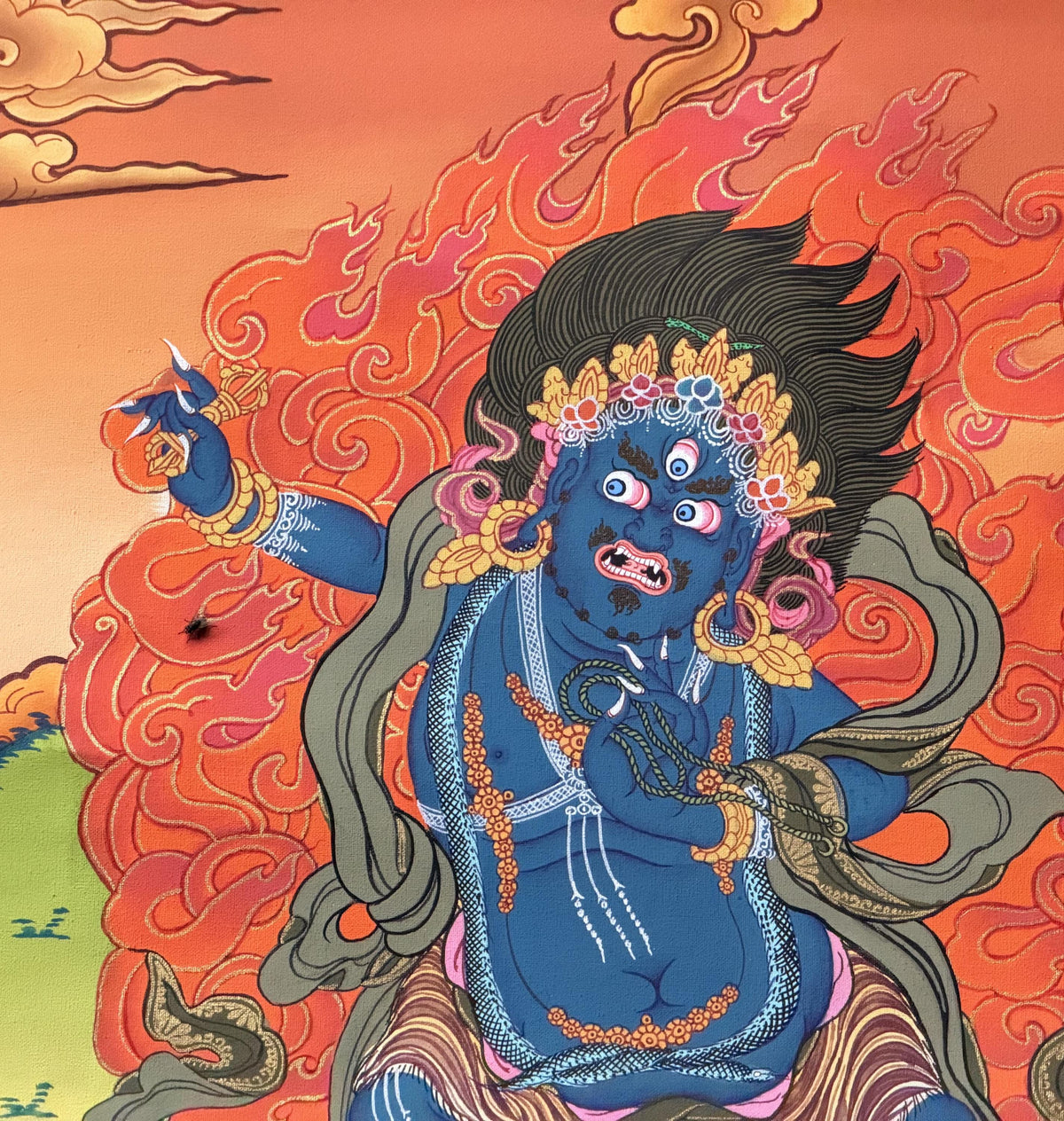 Hand-Painted Vajrapani Thangka | Tibetan Buddhist Protector Art | Meditation Wall Decor