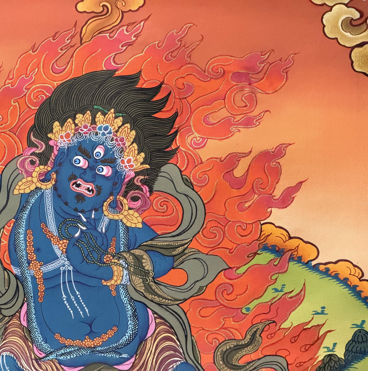 Hand-Painted Vajrapani Thangka | Tibetan Buddhist Protector Art | Meditation Wall Decor