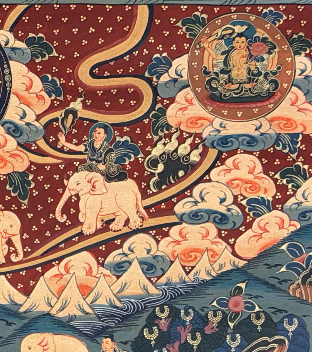 Samatha Meditation Thangka | Nine Stages of Elephant Path | Hand Painted Tibetan Buddhist Art