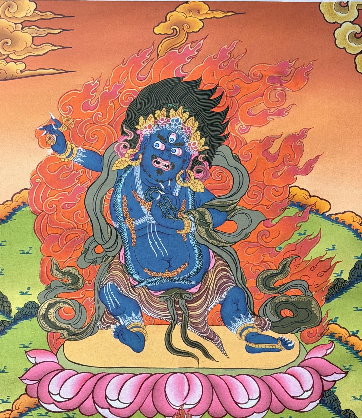 Hand-Painted Vajrapani Thangka | Tibetan Buddhist Protector Art | Meditation Wall Decor