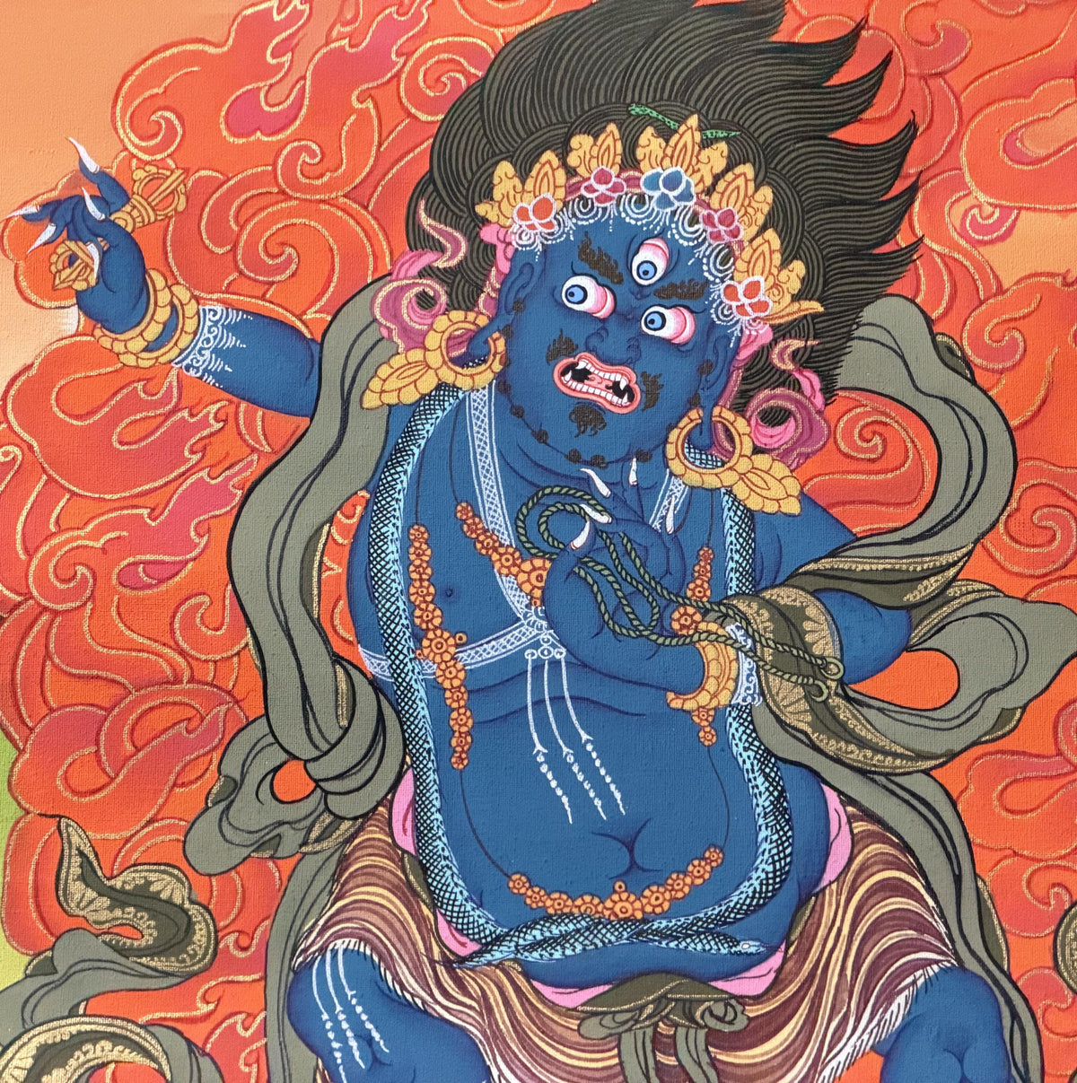 Hand-Painted Vajrapani Thangka | Tibetan Buddhist Protector Art | Meditation Wall Decor