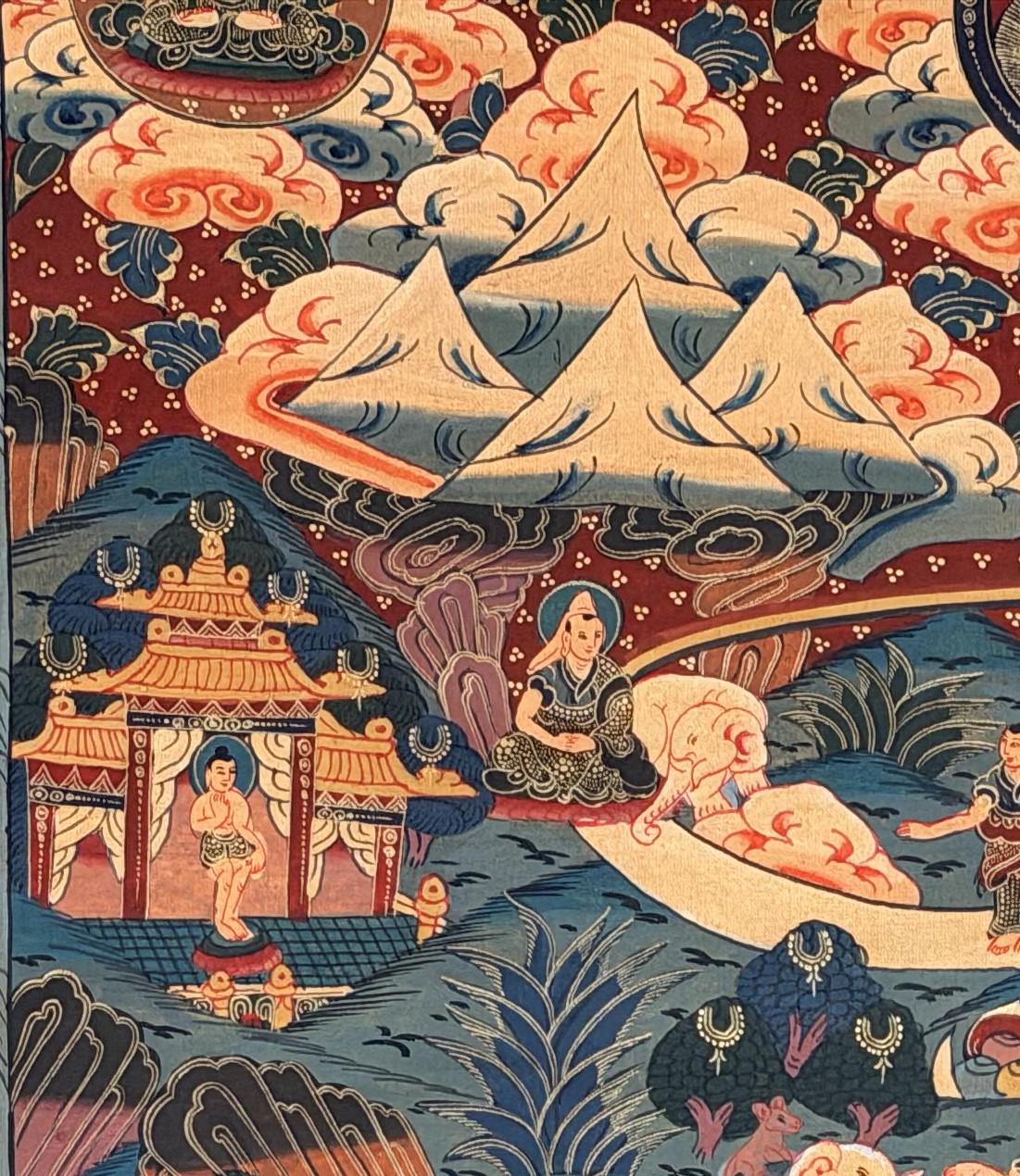 Samatha Meditation Thangka | Nine Stages of Elephant Path | Hand Painted Tibetan Buddhist Art