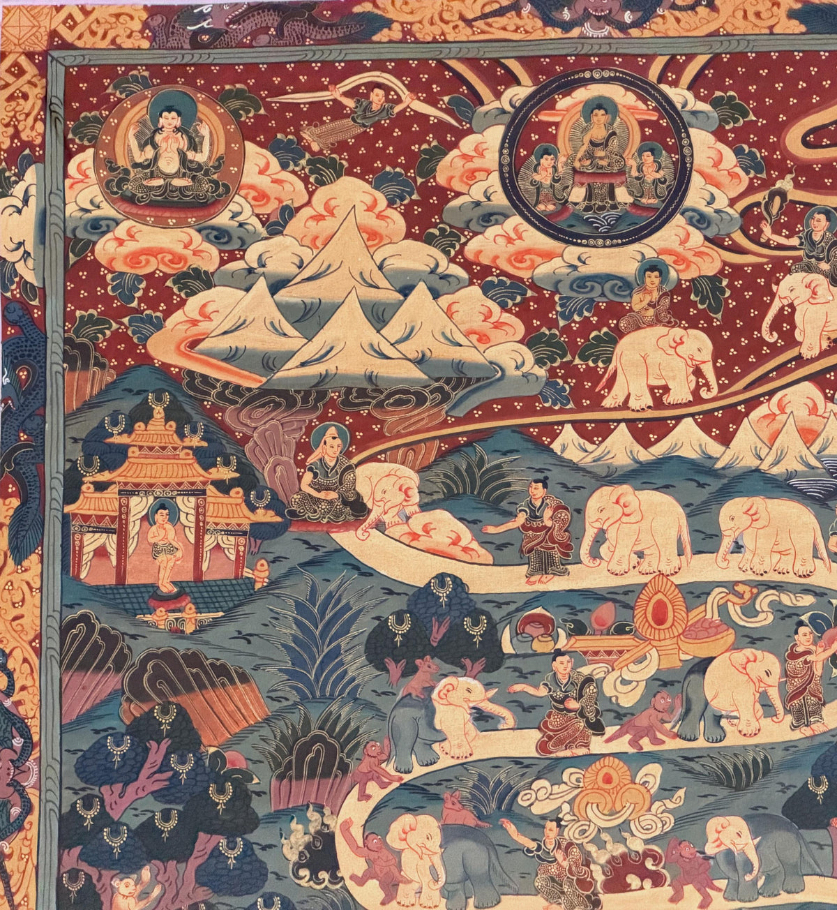 Samatha Meditation Thangka | Nine Stages of Elephant Path | Hand Painted Tibetan Buddhist Art