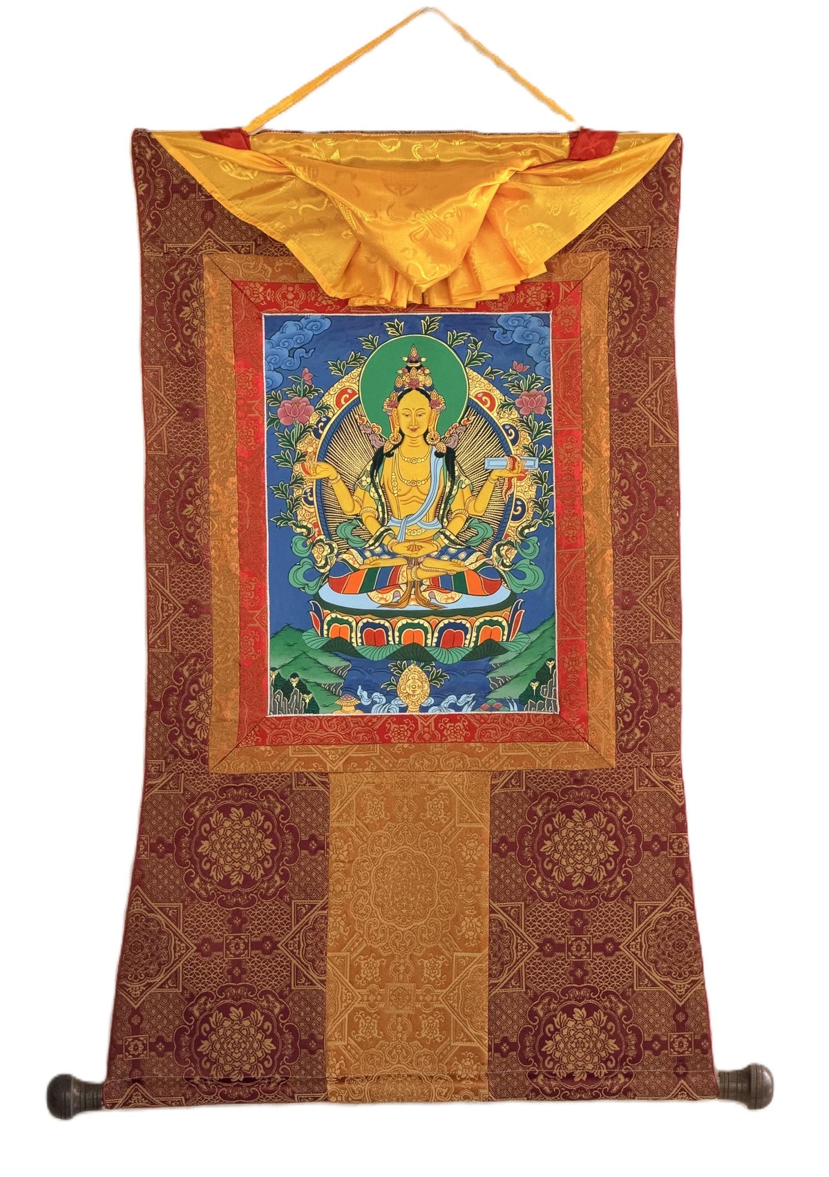 Hand-Painted Prajnaparamita Thangka Painting: Original Tibetan Art with  Silk Brocade