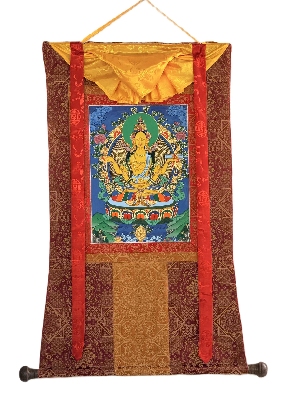 Hand-Painted Prajnaparamita Thangka Painting: Original Tibetan Art with  Silk Brocade