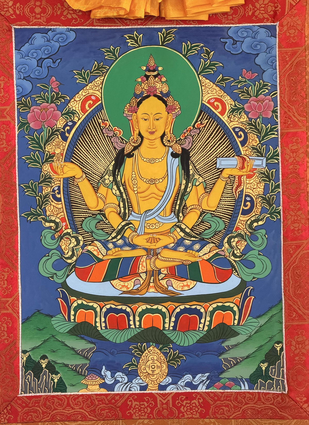 Hand-Painted Prajnaparamita Thangka Painting: Original Tibetan Art with  Silk Brocade