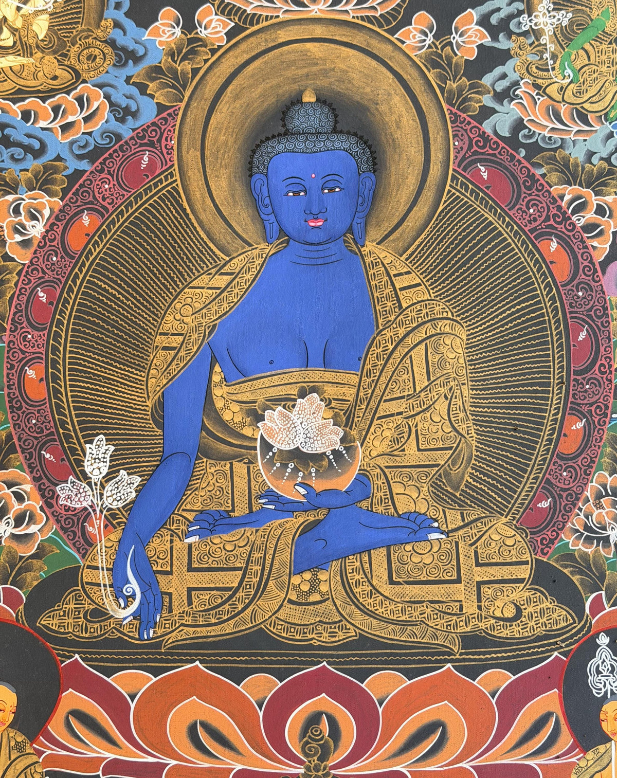 Hand-Painted Medicine Buddha Thangka Painting, BhaisajyaGuru Tibetan Meditation Art