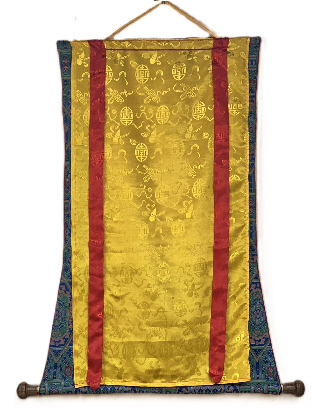 Machig Labdron Thangka Painting with Silk Brocade, Hand-Painted Tibetan Chod Master Buddhist Art
