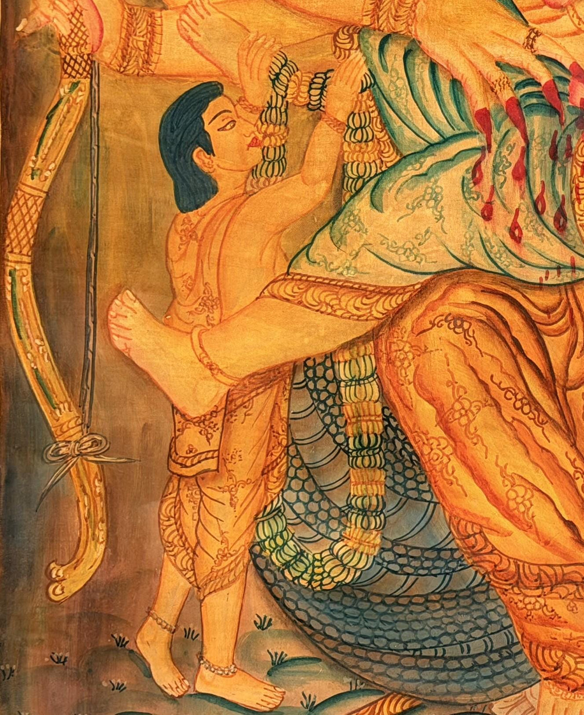 Oil Varnished Narasimha Thangka Painting, Lord Vishnu Lion Avatar, Hand-Painted Hindu Buddhist Art, Antique Style Nepal