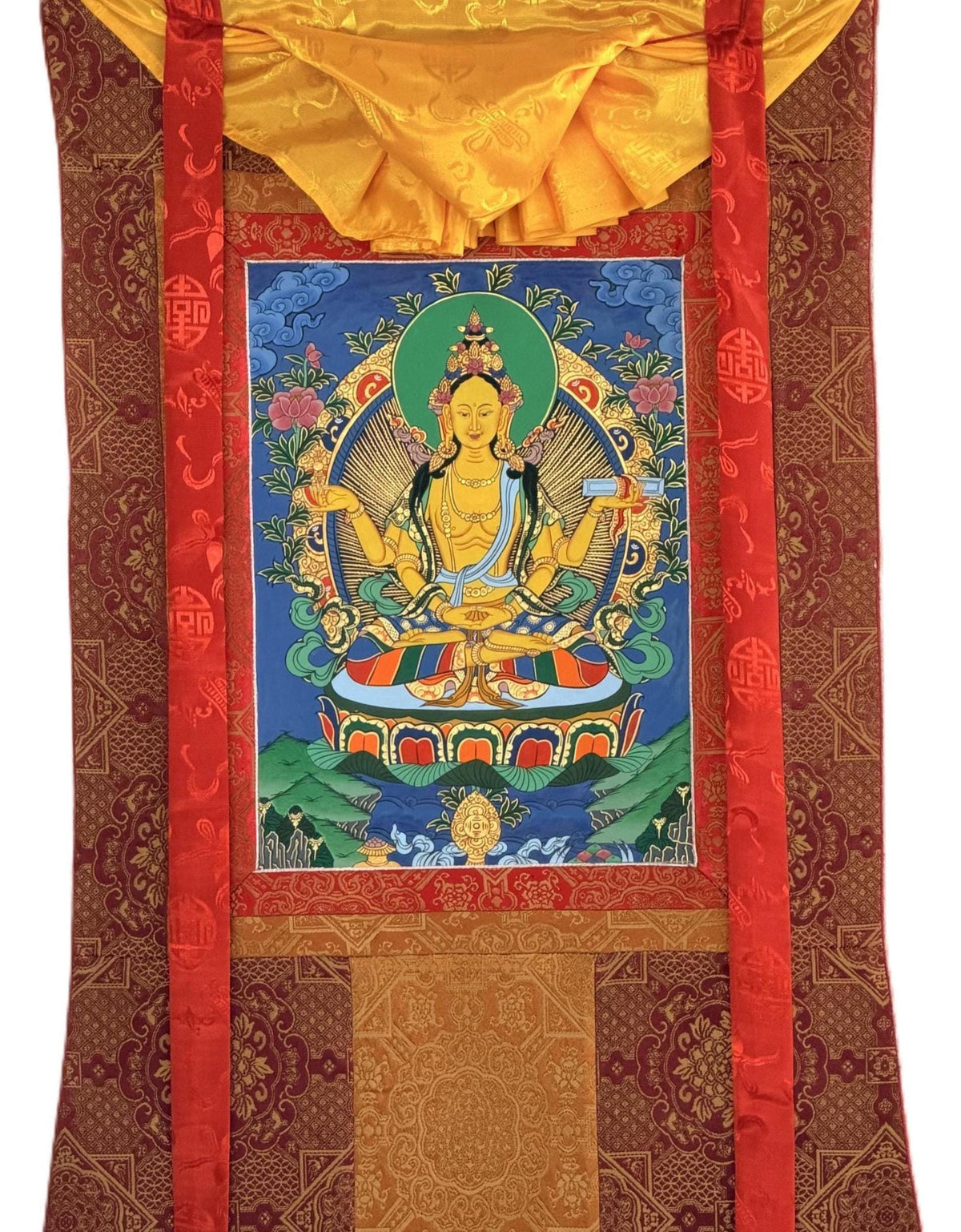 Hand-Painted Prajnaparamita Thangka Painting: Original Tibetan Art with  Silk Brocade