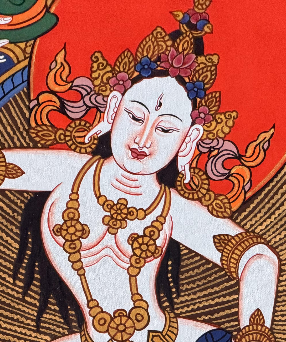 Machig Labdron Thangka with Silk Brocade | Hand-Painted Tibetan Chod Master Buddhist Art | Female Yogi Nepal