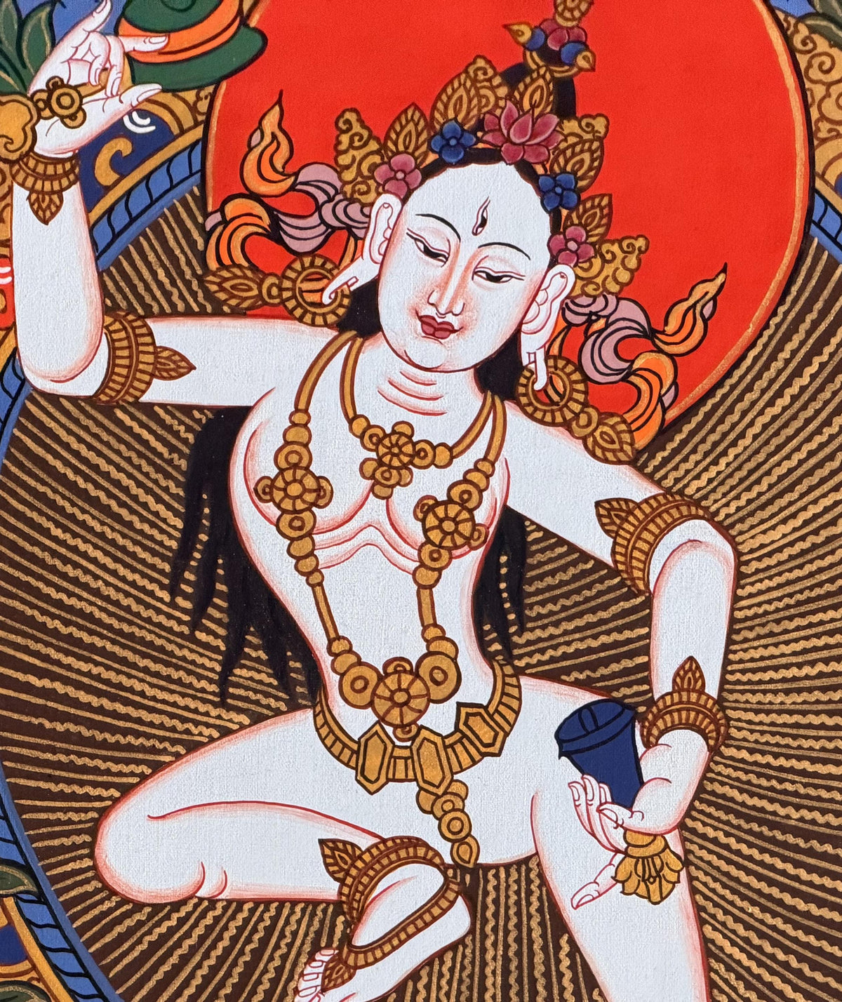 Machig Labdron Thangka with Silk Brocade | Hand-Painted Tibetan Chod Master Buddhist Art | Female Yogi Nepal