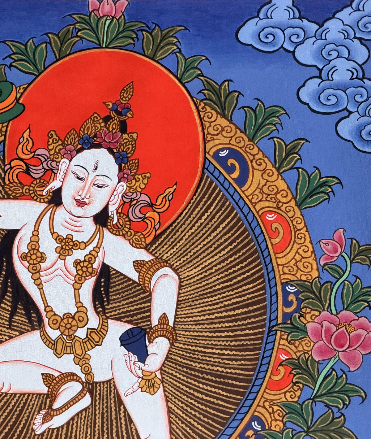Machig Labdron Thangka with Silk Brocade | Hand-Painted Tibetan Chod Master Buddhist Art | Female Yogi Nepal