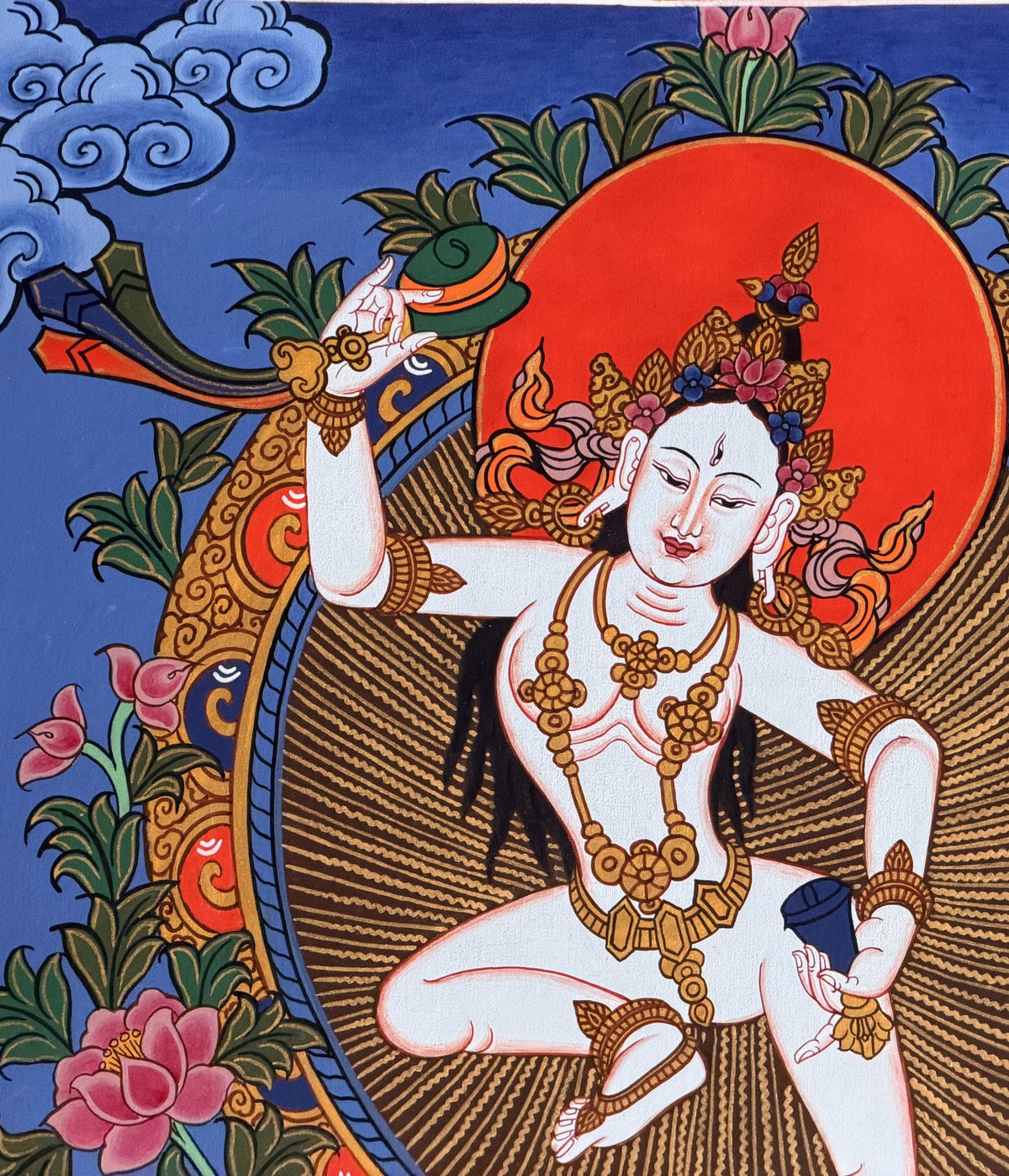 Machig Labdron Thangka with Silk Brocade | Hand-Painted Tibetan Chod Master Buddhist Art | Female Yogi Nepal