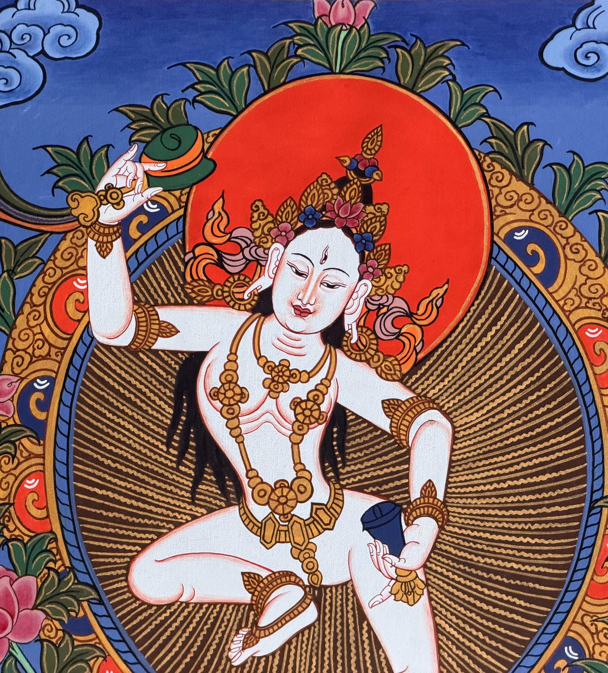 Machig Labdron Thangka with Silk Brocade | Hand-Painted Tibetan Chod Master Buddhist Art | Female Yogi Nepal