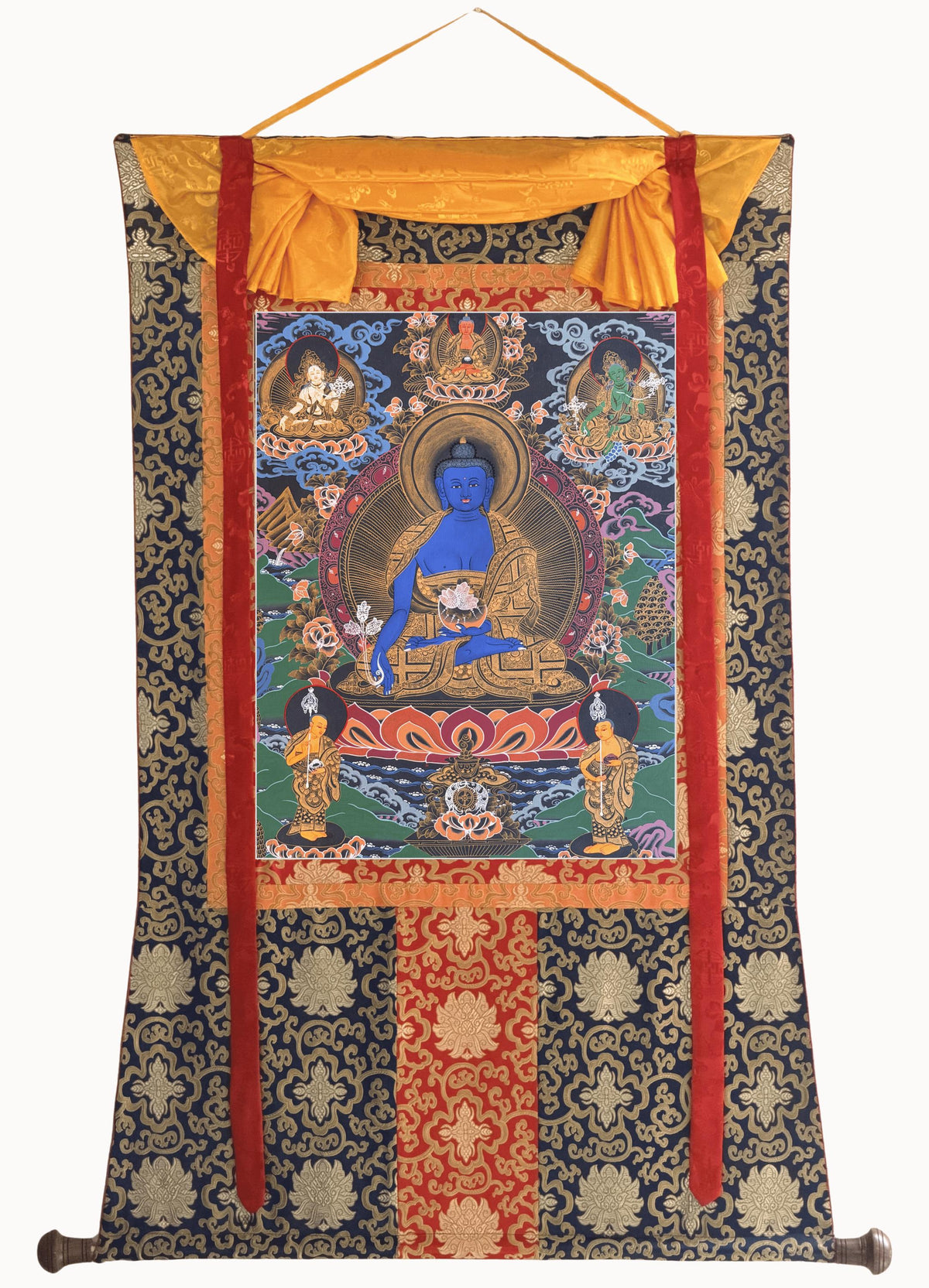Hand-Painted Medicine Buddha Thangka Painting, BhaisajyaGuru Tibetan Meditation Art