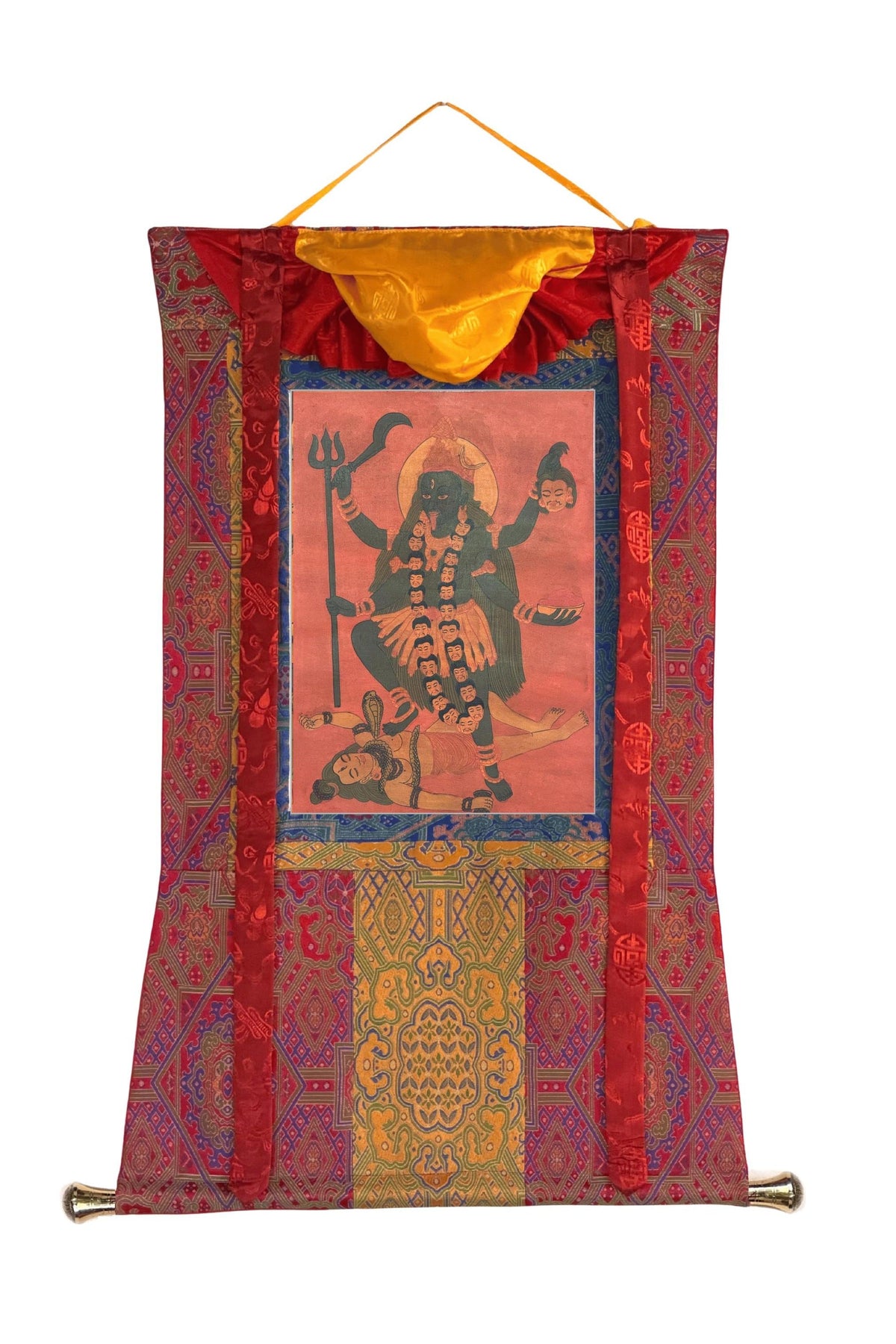 Goddess Kali Thangka Painting | Hand-Painted Hindu Art, Silk Framed