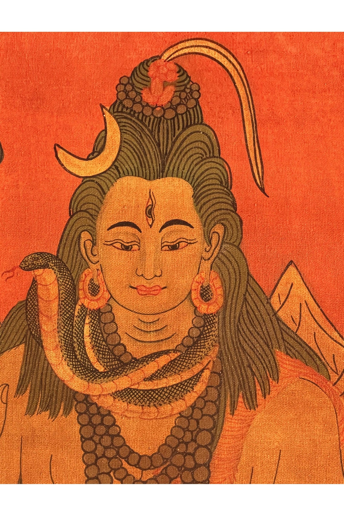 Oil-Varnished Lord Shiva Thangka, Mahadeva Hindu Painting with Silk Brocade, Hand-Painted in Nepal