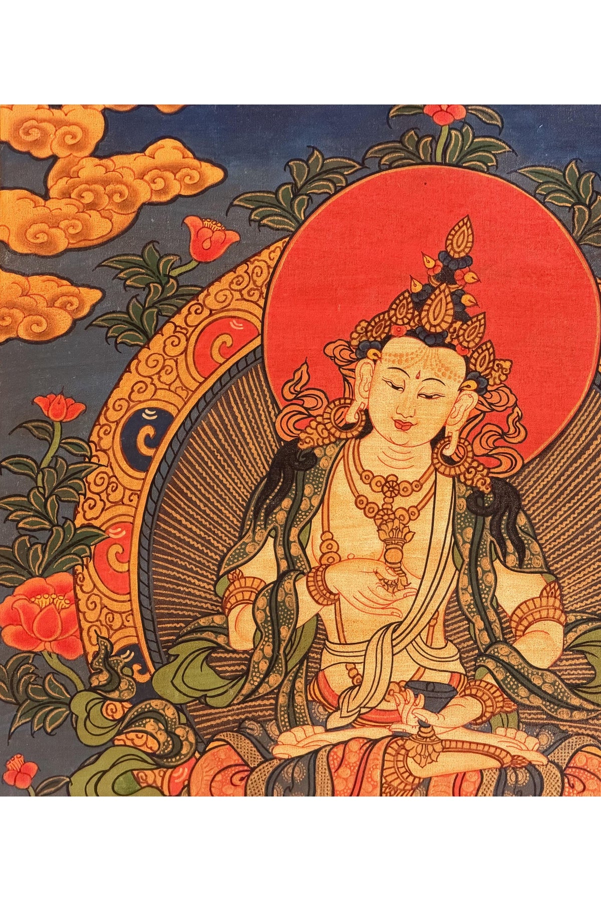 Oil-Varnished Vajrasattva Thangka, Dorje Sempa Tibetan Buddhist Purification Art with Silk Brocade, Hand-Painted in Nepal