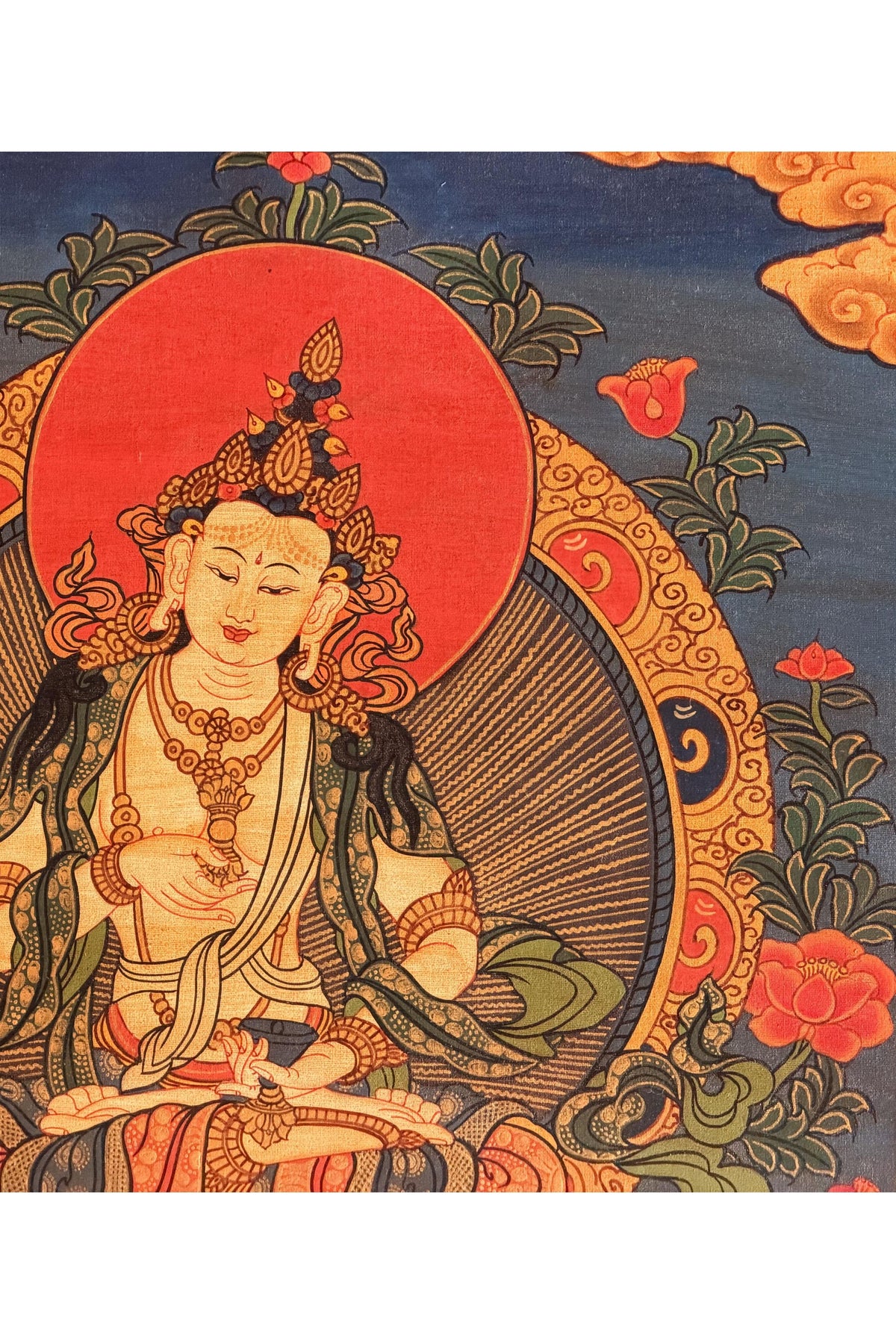 Oil-Varnished Vajrasattva Thangka, Dorje Sempa Tibetan Buddhist Purification Art with Silk Brocade, Hand-Painted in Nepal