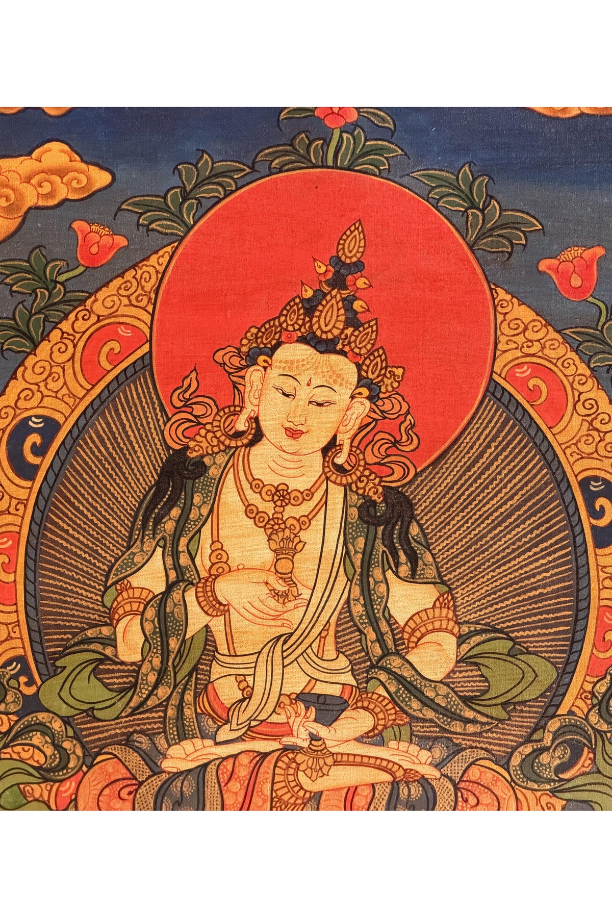 Oil-Varnished Vajrasattva Thangka, Dorje Sempa Tibetan Buddhist Purification Art with Silk Brocade, Hand-Painted in Nepal
