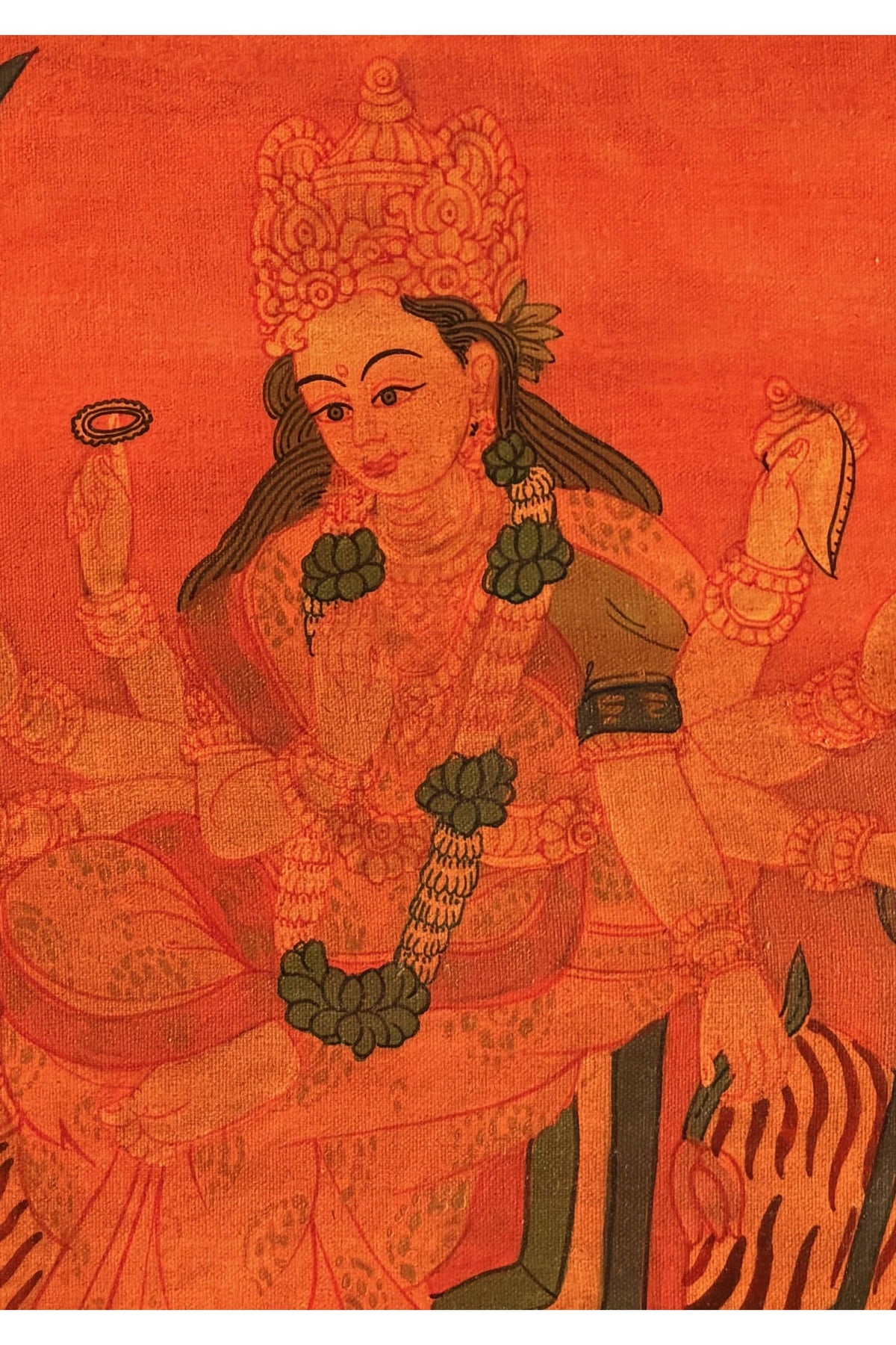 Oil-Varnished Durga Thangka, Hand-Painted Hindu Goddess Art with Silk Brocade, Divine Mother Painting from Nepal