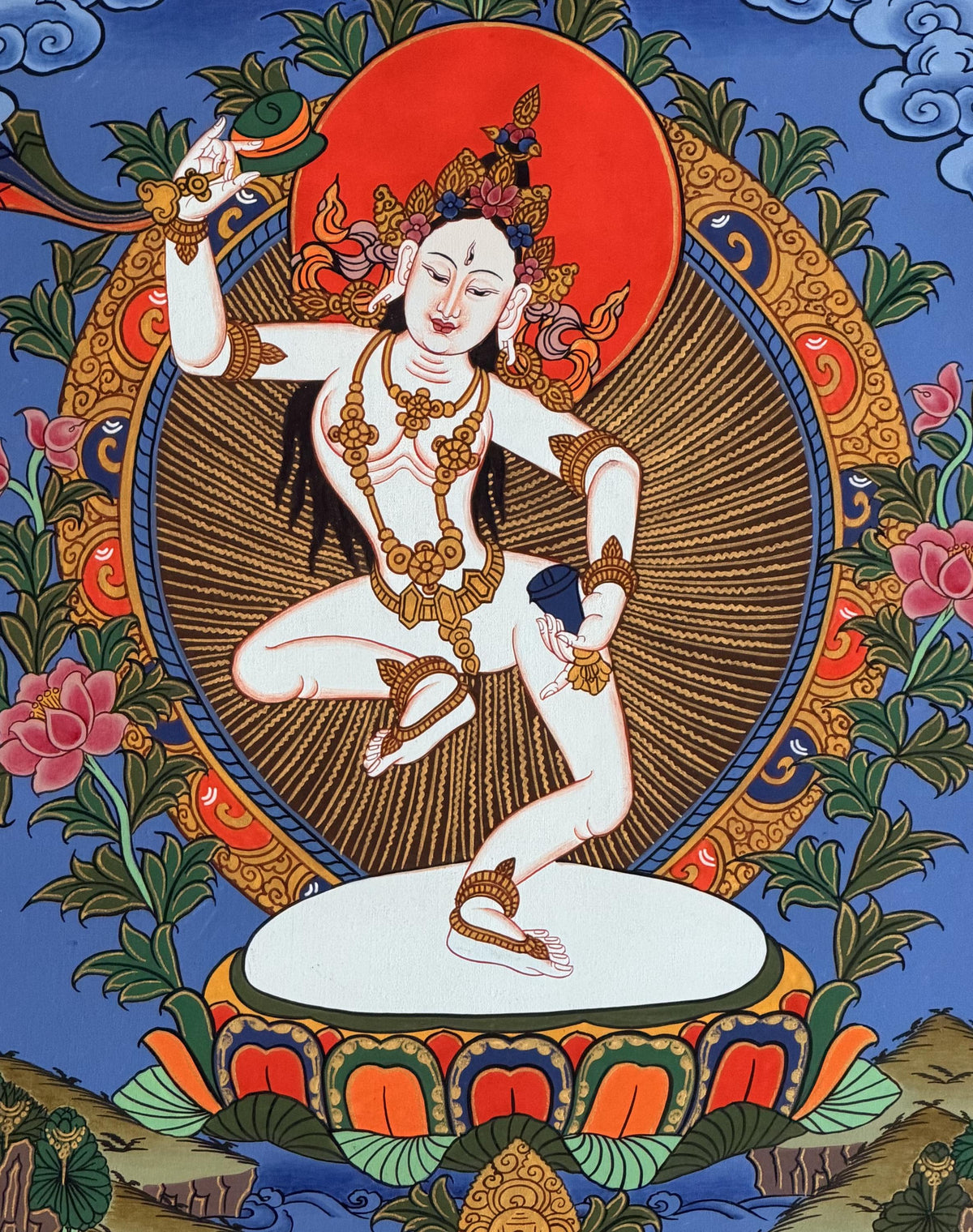 Machig Labdron Thangka with Silk Brocade | Hand-Painted Tibetan Chod Master Buddhist Art | Female Yogi Nepal