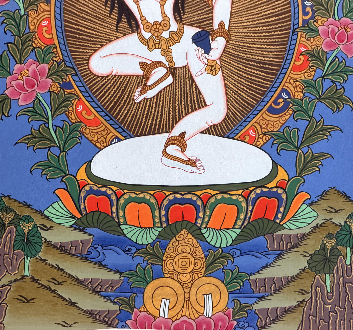 Machig Labdron Thangka with Silk Brocade | Hand-Painted Tibetan Chod Master Buddhist Art | Female Yogi Nepal