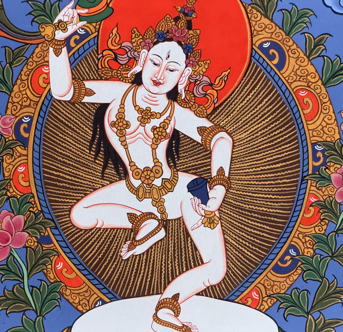 Machig Labdron Thangka with Silk Brocade | Hand-Painted Tibetan Chod Master Buddhist Art | Female Yogi Nepal
