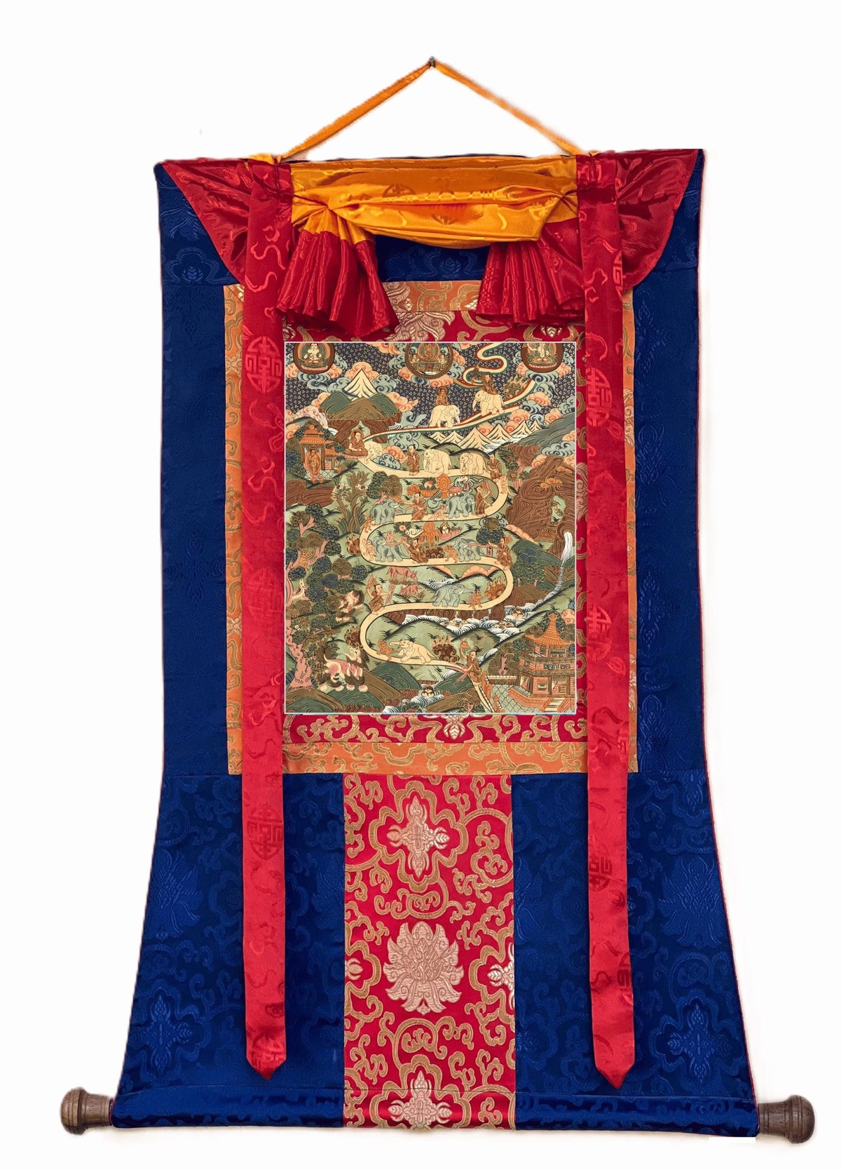 Hand-Painted Samatha Meditation Thangka  Nine Stage Elephant Path