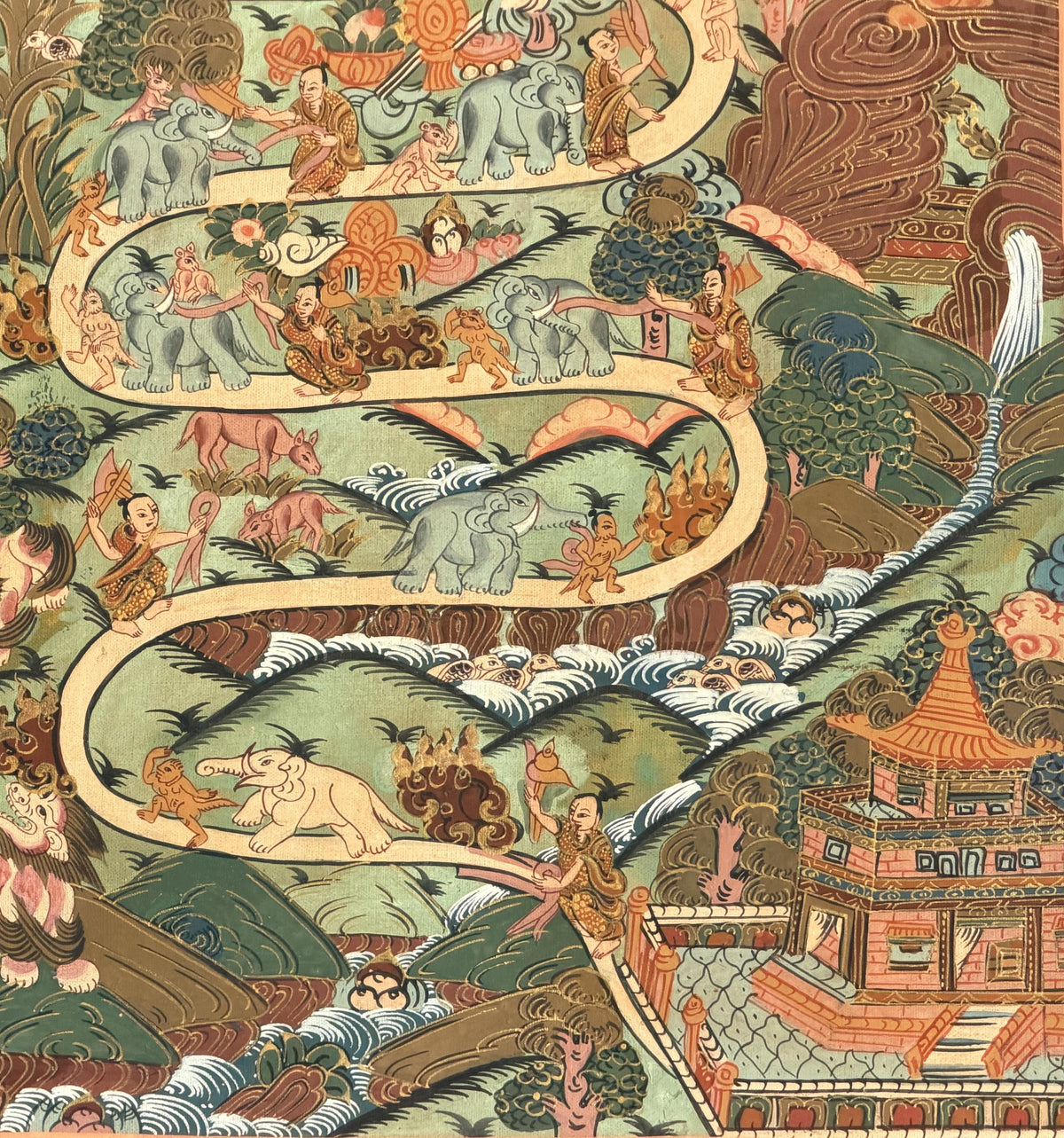 Hand-Painted Samatha Meditation Thangka  Nine Stage Elephant Path
