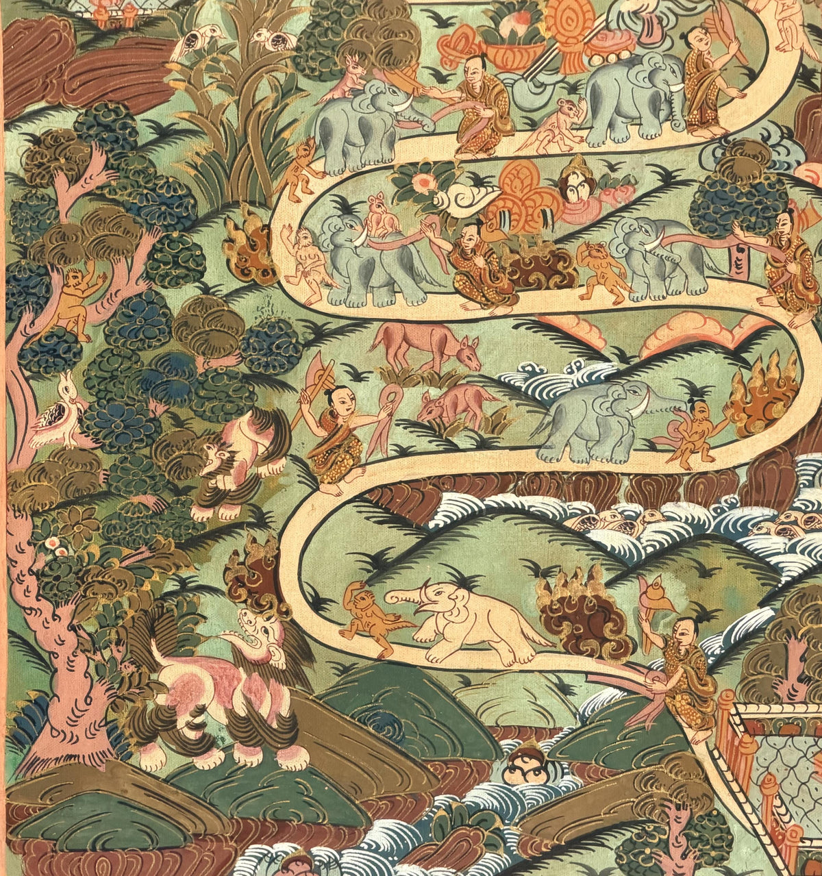 Hand-Painted Samatha Meditation Thangka  Nine Stage Elephant Path